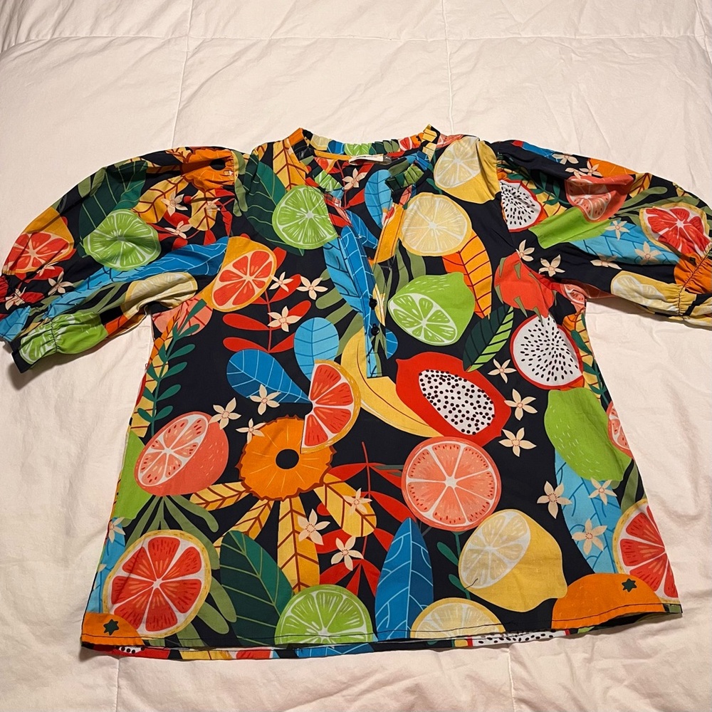 Women’s Colorful Citrus Print Blouse - Multicolor